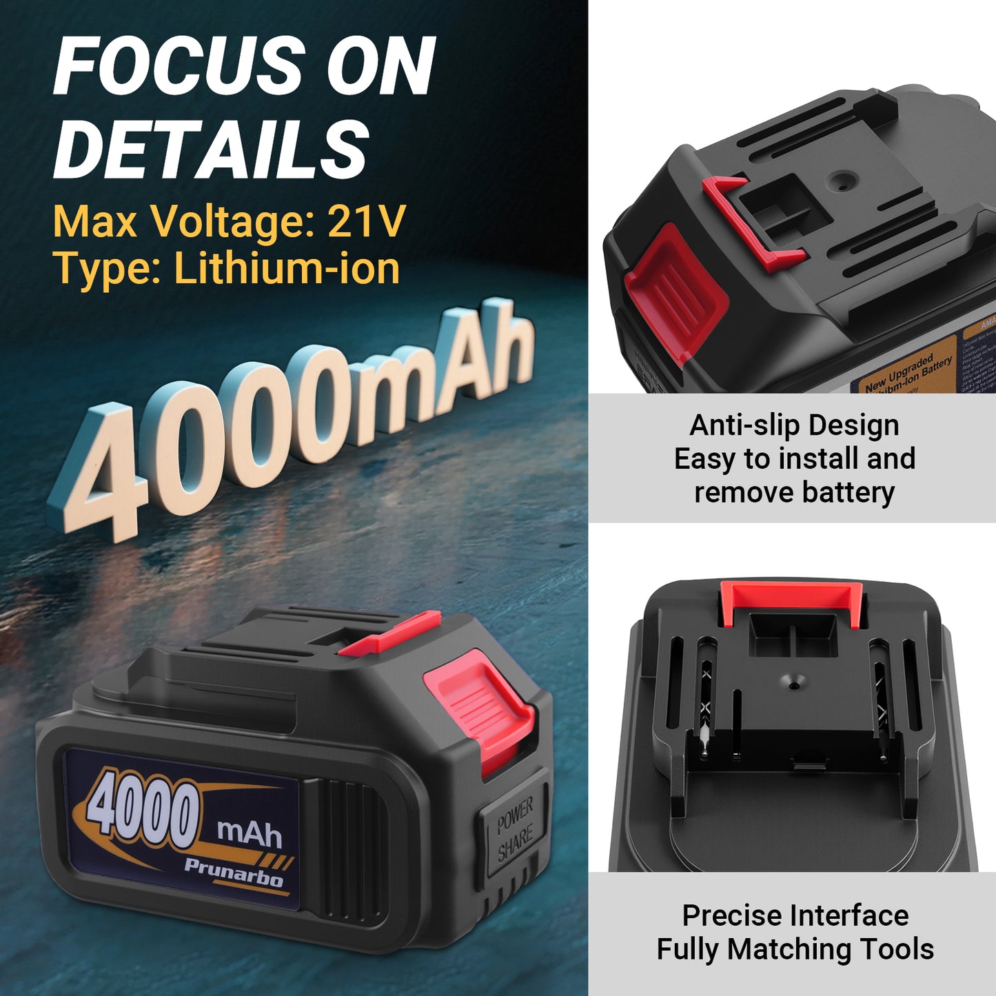 4.0 Ah 21V MAX 10C Lithium-ion Battery Replacement for Cordless Tools, Adapted to Prunarbo PR-E50 E40 E30 E8 Electric Pruning Shears Chainsaws Compatible with Makita 18V Batteries