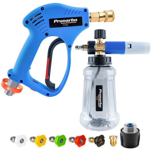 Prunarbo Pressure Washer Gun  Foam Cannon Car Wash Kit with 5 Nozzles Quick Connect Adapter Compatible with Nilfish/Bosch Series (PR-M02-NB-B)
