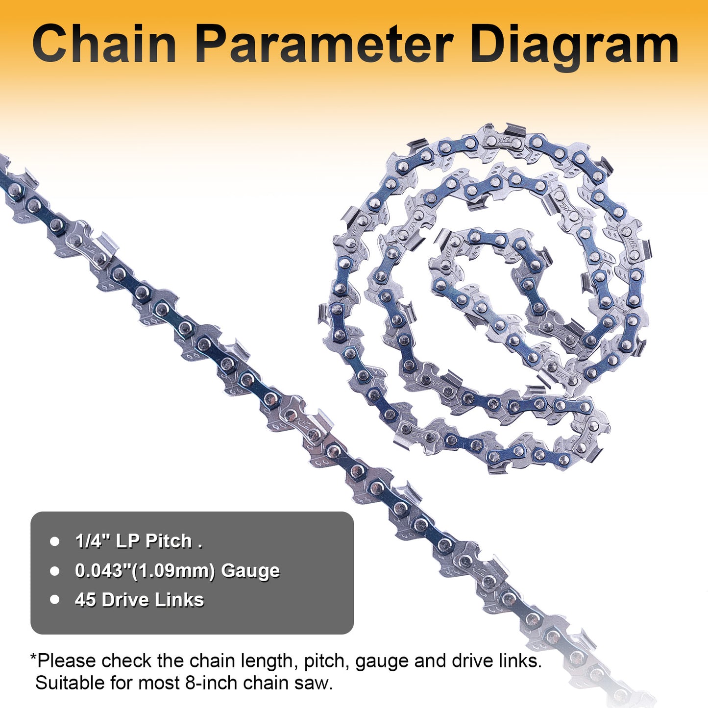 8Inch Mini Chainsaw Chain Replacement for Prunarbo PR-E8